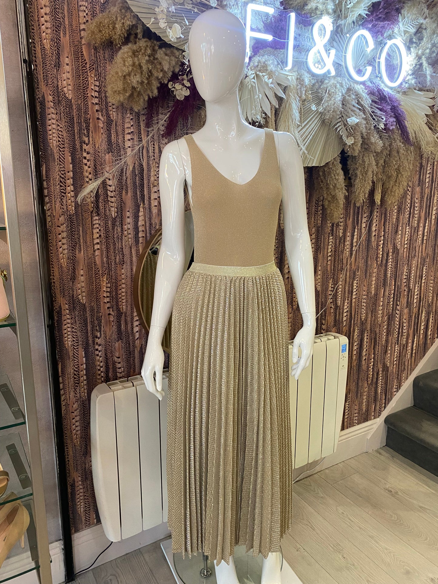 Angie Metallic Pleated Skirt