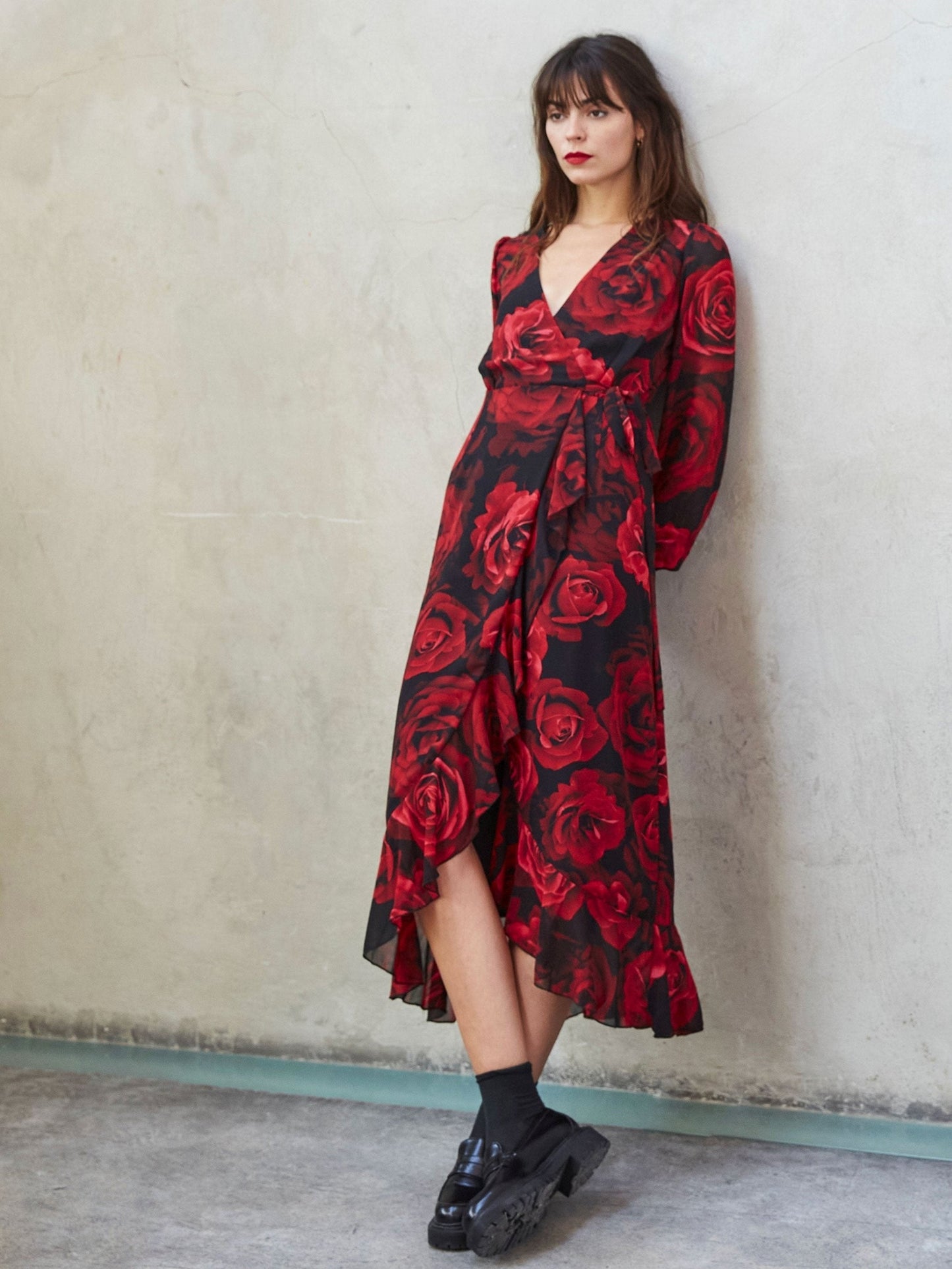 Azaria Red Flower Wrap Dress